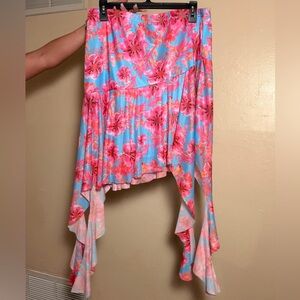 SHEIN Curve Pink and Blue Floral Asymmetrical Skirt